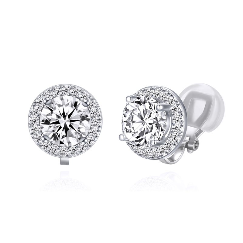 YOQUCOL Bright 8MM Cubic Zirconia Crystal Clip On Stud Earrings Round Non Pierced Earrings For Women - Image 1